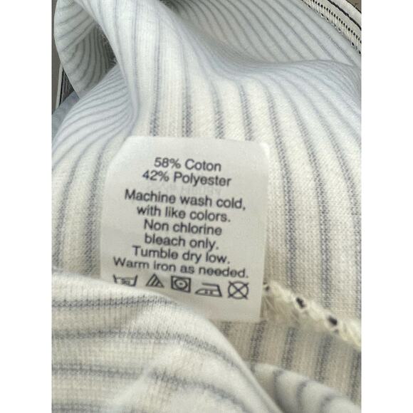 J.Crew Factory Bell Sleeve Dress M Black Cream Stripe Cotton Blend Classic Chic - Picture 13 of 13